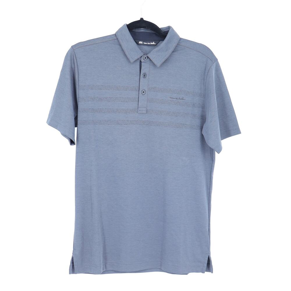 Travis Mathew Coto Performance Golf Polo Gray Chest Stripe Short Sleeve Men's S